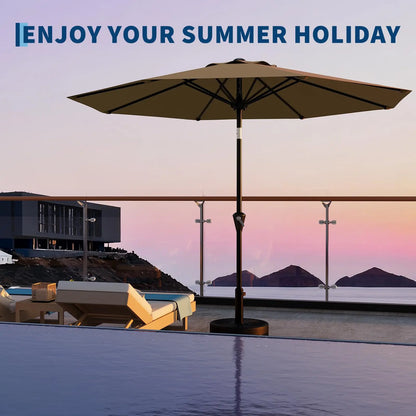 9FT Patio Umbrella With Crank & Tilt, Outdoor Market Umbrella, UV Protection Waterproof For Pool Deck, 8 Ribs Iron Frame