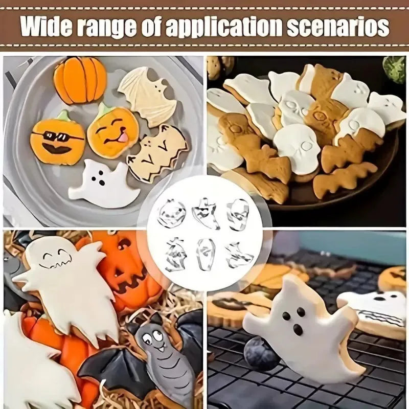 6pcs Halloween Cookie Cutter Mold Stainless Steel Ghost Pumpkin Skull Head Coffin Baking Molds Cupcake Chocolate Biscuit Mould