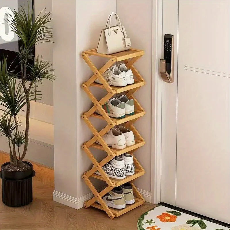Convenient Shoe Rack, Foldable Space Saving Shelves for Home and Bedroom - Interior Entry Storage Free Footed Shoe Narrow Shelf