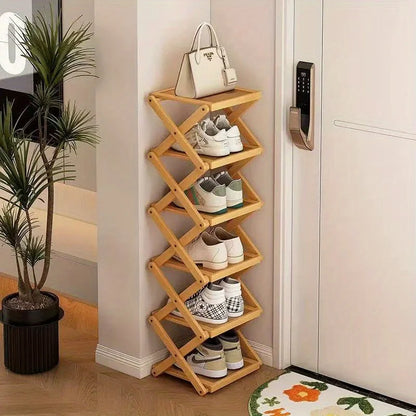 Convenient Shoe Rack, Foldable Space Saving Shelves for Home and Bedroom - Interior Entry Storage Free Footed Shoe Narrow Shelf