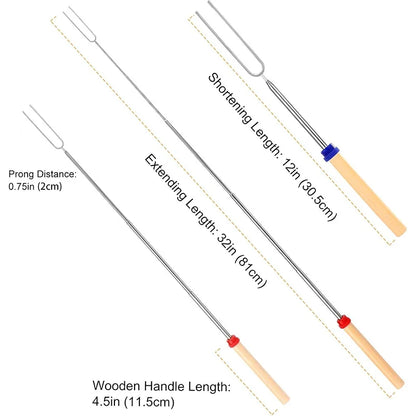 5Pcs Marshmallow Roasting Sticks Extendable 32in Long Metal Barbecue Skewers with Wooden Handle Outdoor Camping Fire Pit Sticks
