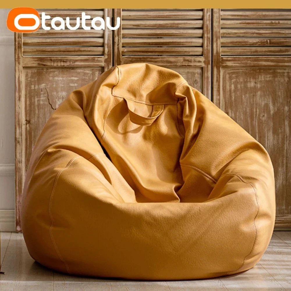 OTAUTAU 4ft Big Faux Leather Bean Bag Cover Without Filler Outdoor Beanbag Chaise Lounger Pouf Salon Game Movie Sac Puff DD004