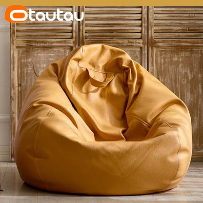 OTAUTAU 4ft Big Faux Leather Bean Bag Cover Without Filler Outdoor Beanbag Chaise Lounger Pouf Salon Game Movie Sac Puff DD004