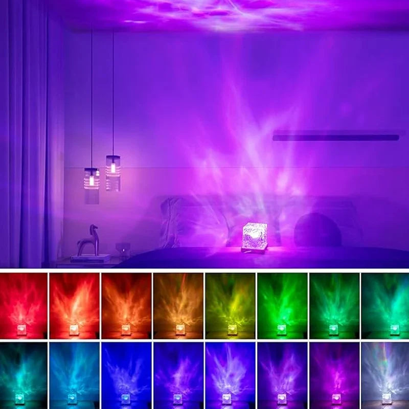 Northern Lights Projector Lamp 16 Colors Ocean Wave Night Light Remote Control Party Atmosphere Light Home Bar Restaurant Gift