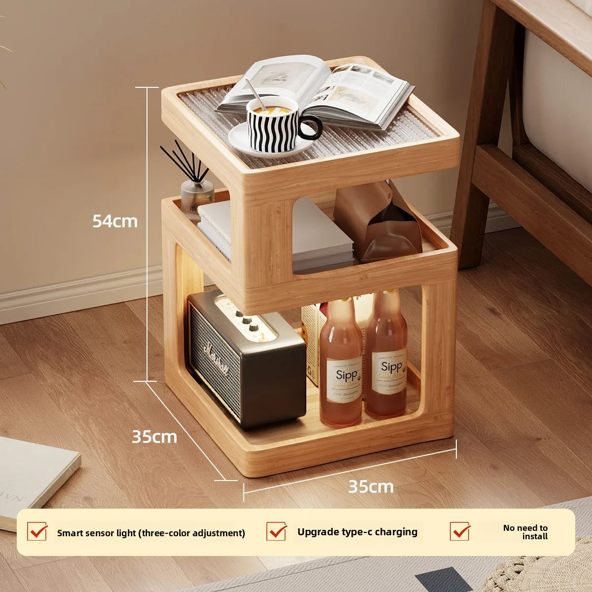 Solid wood bedside table, bedroom bedside storage, household sofa edge