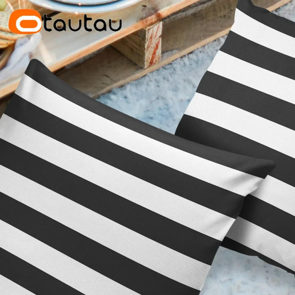 OTAUTAU Outdoor Sofa Cushion Cover Without Filler Swim Pool Beach Throw Pillowcase Soft Waterproof Stripe Oxford Pillow KD021