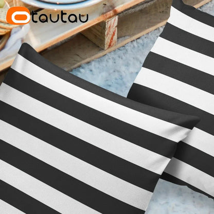 OTAUTAU Outdoor Sofa Cushion Cover Without Filler Swim Pool Beach Throw Pillowcase Soft Waterproof Stripe Oxford Pillow KD021