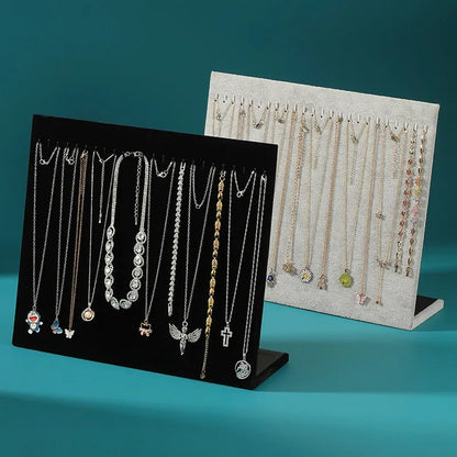 L-shaped Necklace Display Rack, Black Plush Necklace Display Stand for Bangle Chain Necklace Display & Storage