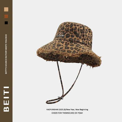Hat, women's style, American leopard print fisherman hat, face enhancing small basin hat, spicy girl feng shui bucket hat