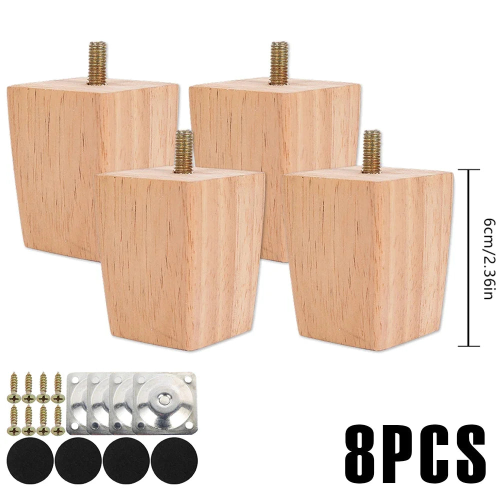 4/8Pcs Square Furniture Feet 6/10/15cm Solid Wood Sofa Legs Replacement Height Furniture Legs with Screws Mounting Plate Pads