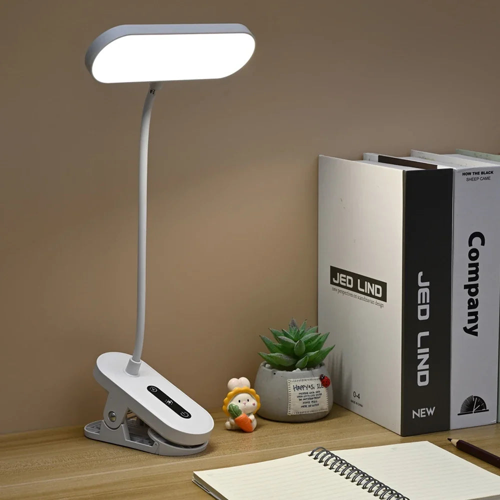 Clip-On Desk Lamp Portable LED Desk Lamp Desktop Book Lamp Timed Stepless Dimming 1200 Mah Eye Protection Reading Study Lamp
