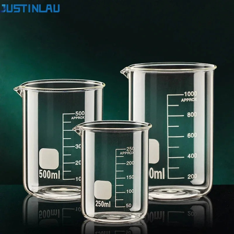 JUSTINLAU 50/100/150/250/500/1000ML High Borosilicate Glass Measuring Cup with Scale Laboratory Beaker Kitchen Baking Glass Cups