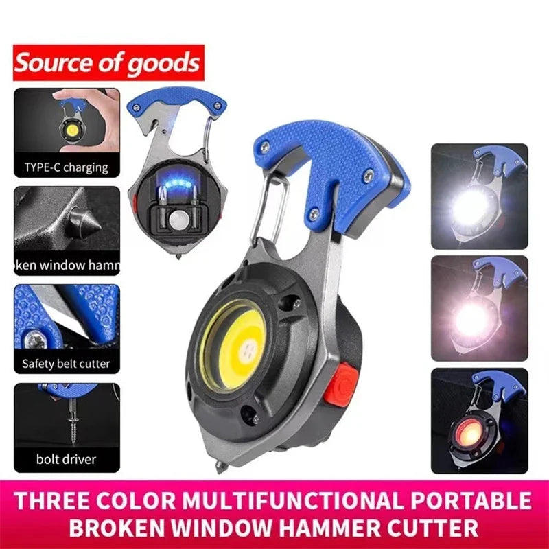 LED Micro Flashlight Pocket Keychain Flashlights USB Rechargeable Torch Strong Magnet Screwdriver Hammer Outdoor Emergency Lamp