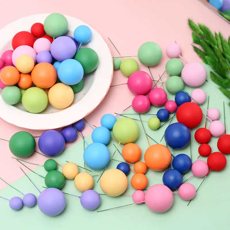 10 Pcs Colour Ball Happy Birthday Cake Topper 3CM Frosted Balls Kids Christmas Party Gift Cake Topper Wedding Dessert Decoration