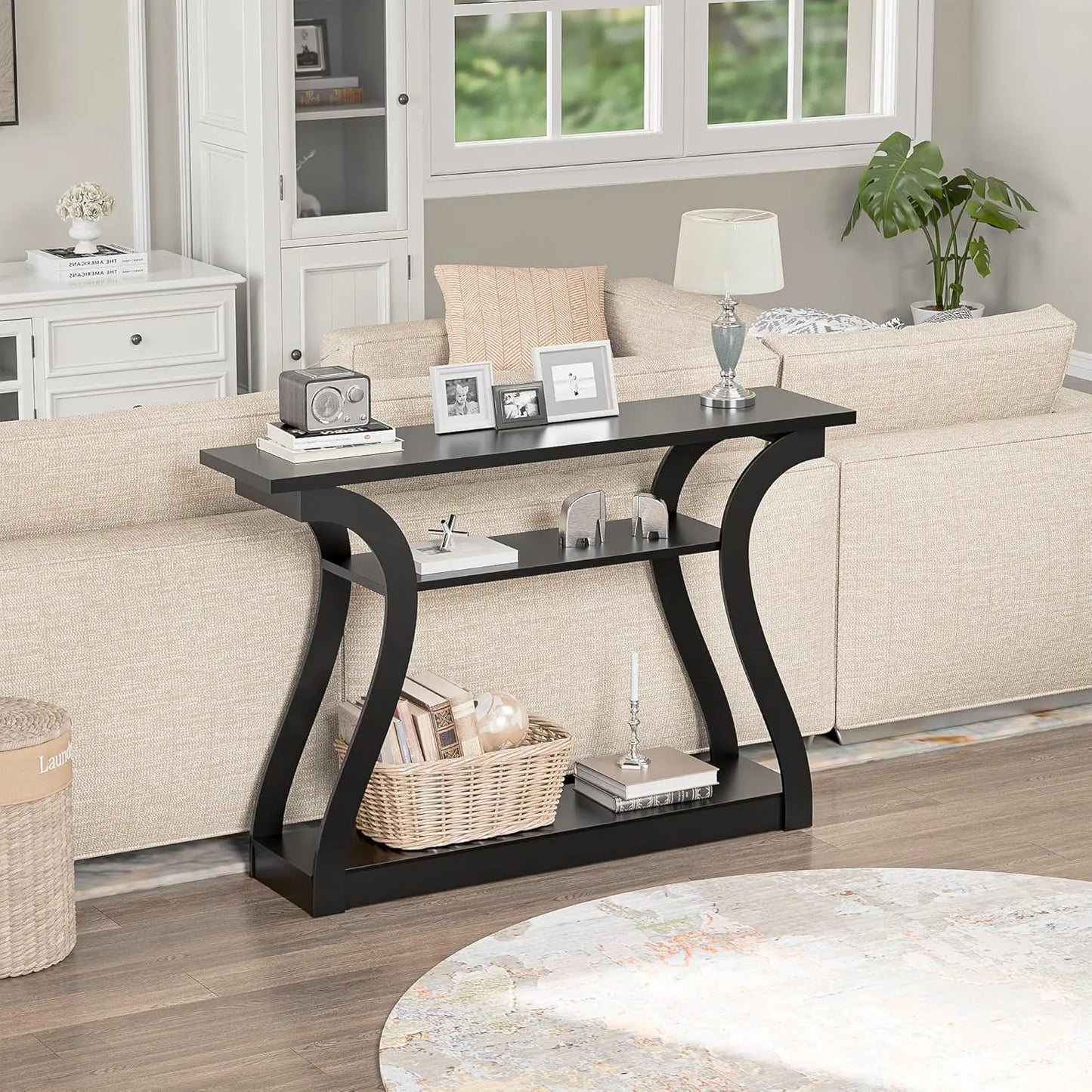 Console Table, Entryway Table with 3 Tier Storage Shelves, Narrow Long Sofa Table for Entryway, Living Room, Hallway, Couch