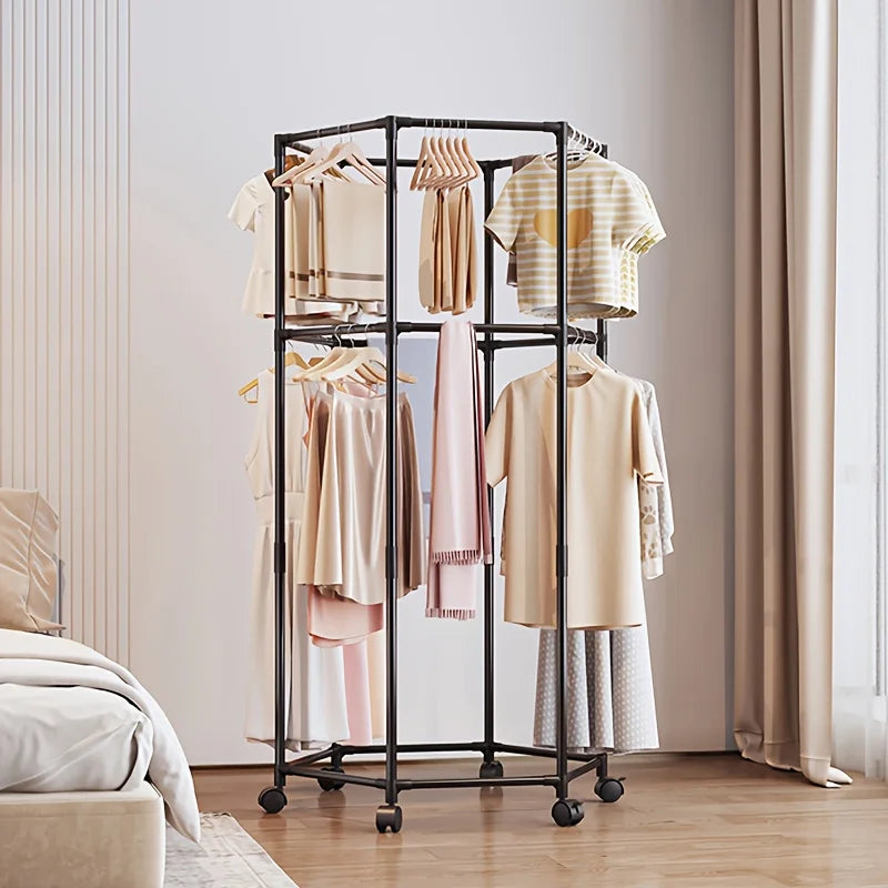 Coat Racks,Clothes Drying Rack with Wheels, Space-Saving Clothesline for Home,Sturdy Metal Construction,for Balcony, Living Room