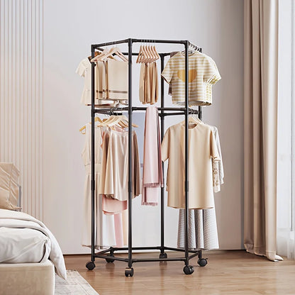 Coat Racks,Clothes Drying Rack with Wheels, Space-Saving Clothesline for Home,Sturdy Metal Construction,for Balcony, Living Room