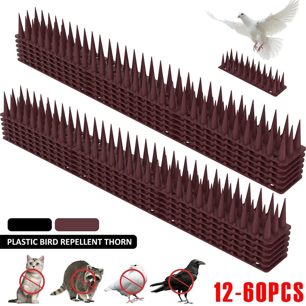 12-60Pcs Anti Climb Bird Spikes Fence Wall Spikes Stop Birds and Cats Sitting on Fence Cat Repellent Spike for Deterrent Burglar