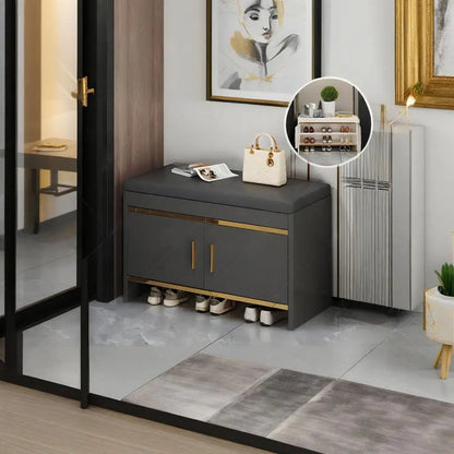 Shoe changing bench household entrance shoe bench can sit on shoe cabinet soft seat integrated storage low cabinet