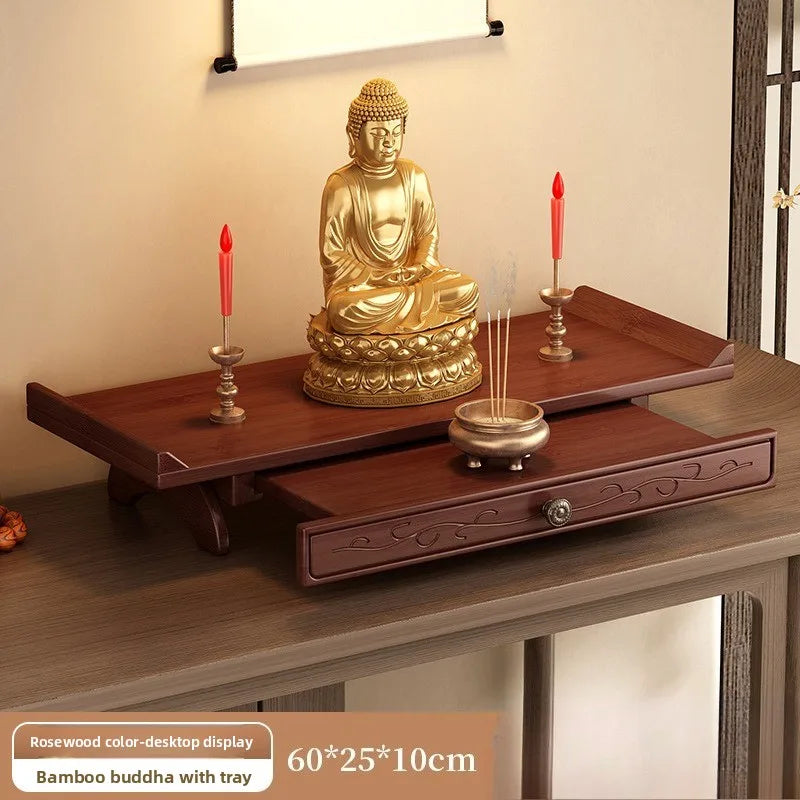 Buddha niche wall-mounted God of Wealth shrine non-solid wood Bodhisattva offering base incense burner storage shelf