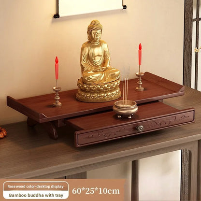 Buddha niche wall-mounted God of Wealth shrine non-solid wood Bodhisattva offering base incense burner storage shelf