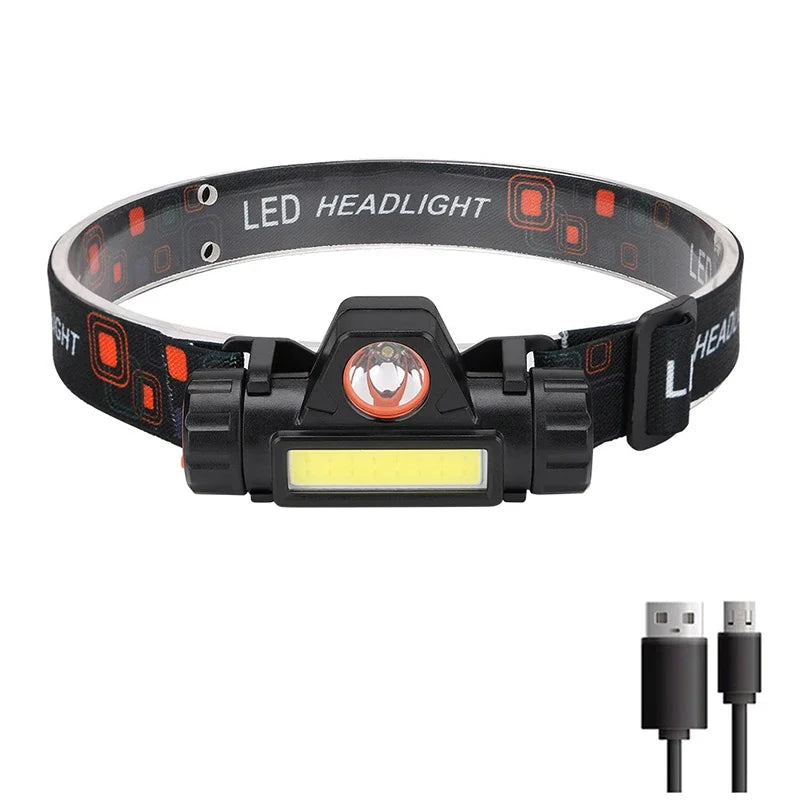 Super Bright LED Headlamp Rechargeable Waterproof Flashlight With XPE COB Beads And Tail Magnet Dual Light Sources Work Light