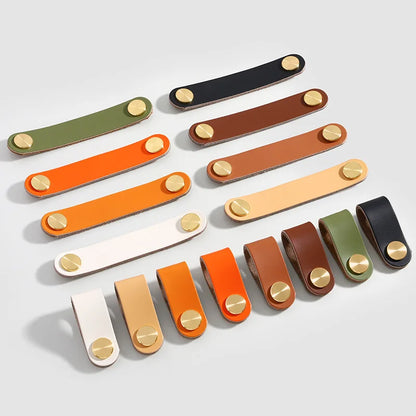 Colorful Brass Leather Cabinet Drawer Pull Handle Knob Solid Heavy Duty Furniture Hardware Kitchen Bathroom Bedroom Furniture
