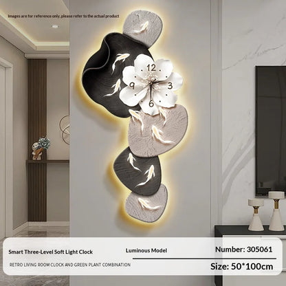 Wall Clock Modern Minimalist Nine Koi Fish Large Silent Wall Clock Home Decor Living Room Bedroom TV Background No Drilling