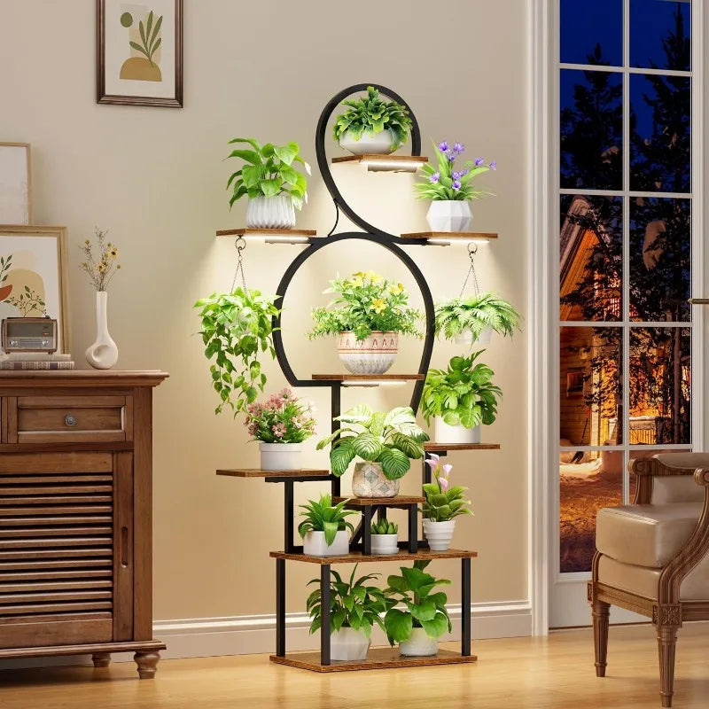 Flower stand indoor growth light multi-layer wrought iron living room balcony household green plant rack storage rack