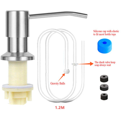 Stainless Steel Press Head Soap Dispenser for Kitchen Sink Soap Dispenser Extension Tube kit Under Sink Soap Dispenser Pump