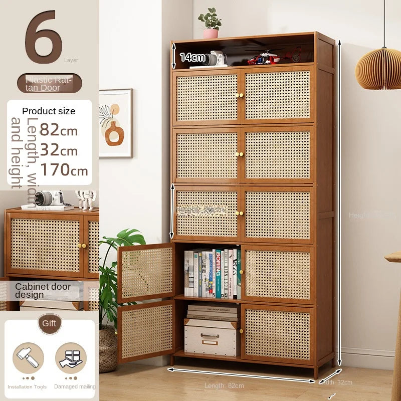 Bookcase with door, multi-layer storage rack, seam storage cabinet, living room display cabinet, bookshelf