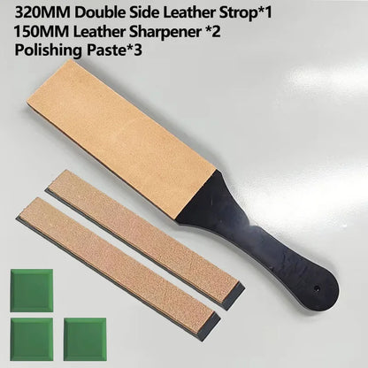 Double Side Leather Strop for Knife Sharpening Stropping Block Kit with Polishing Compound Knife Sharpening Double Side