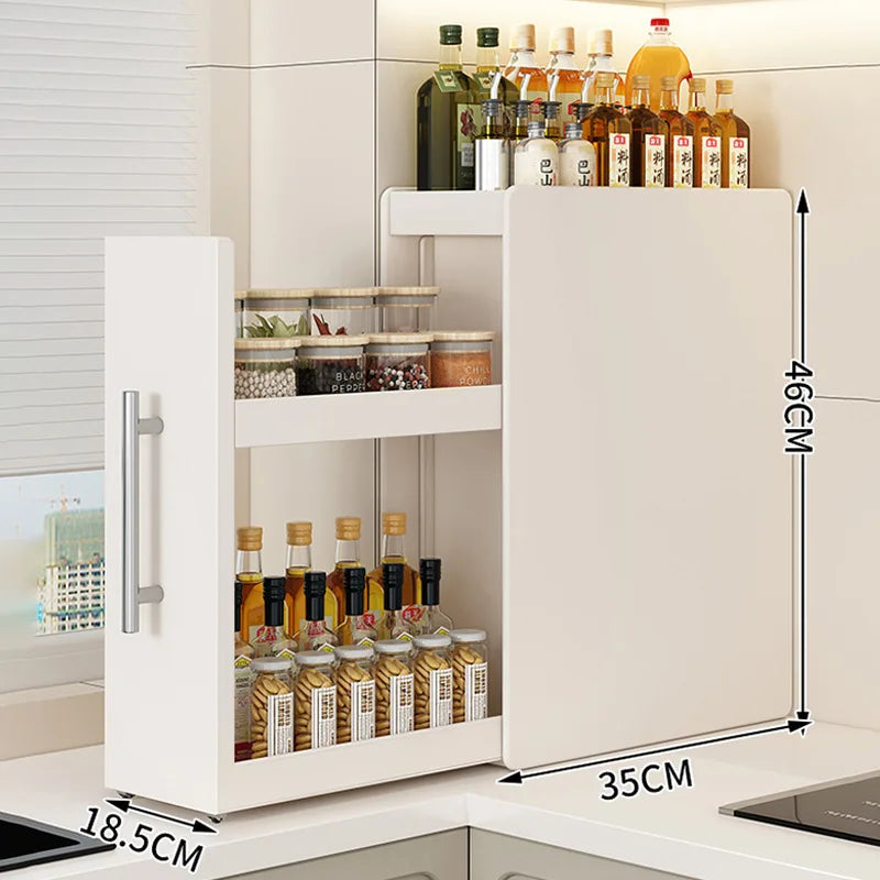Pull-out multi-functional multi-layer storage seasoning rack, kitchen narrow side countertop storage rack