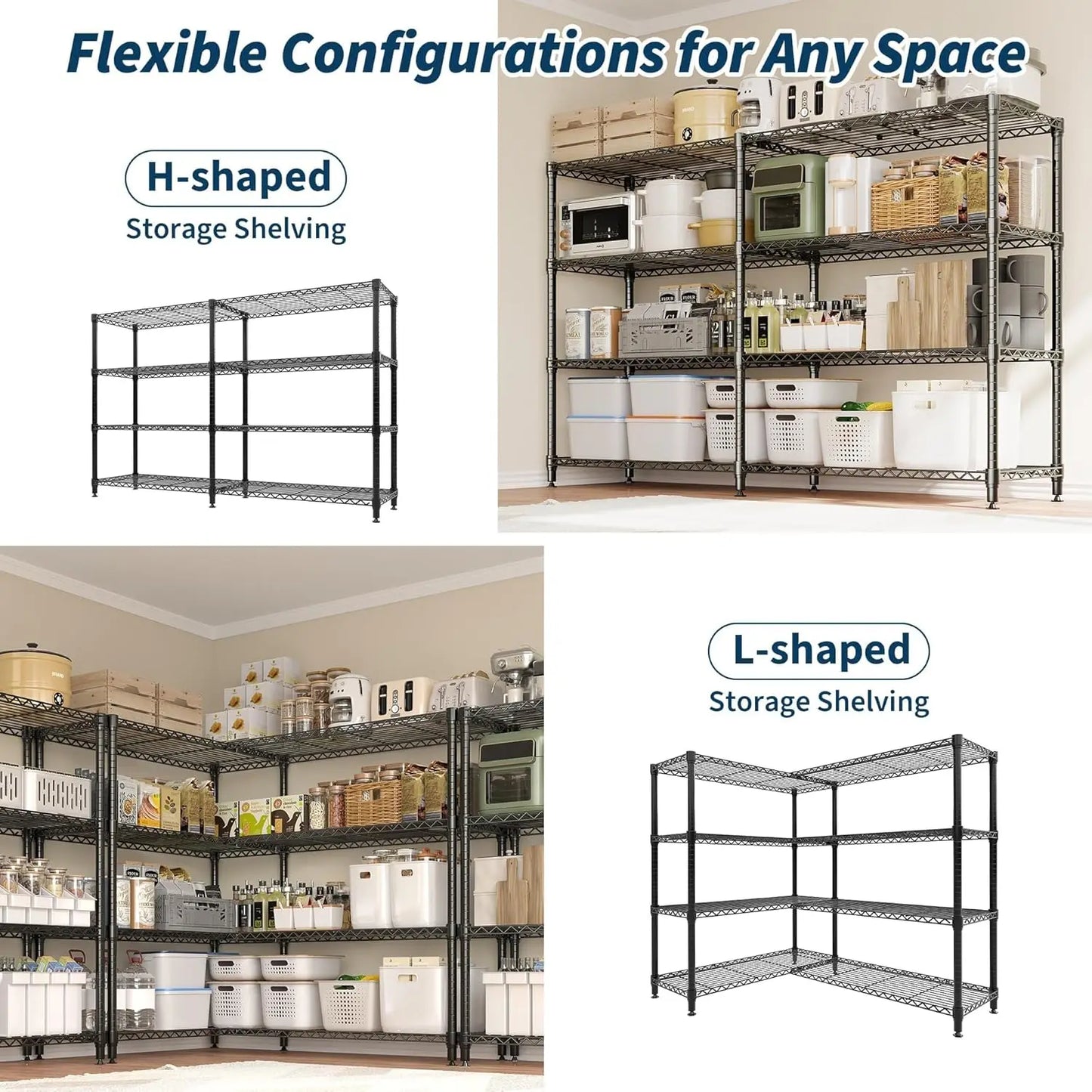 Heavy Duty 4-Tier Storage Shelves Adjustable Metal Wire Shelf, 1060 lbs Capacity Ideal for Kitchen, Pantry, Garage