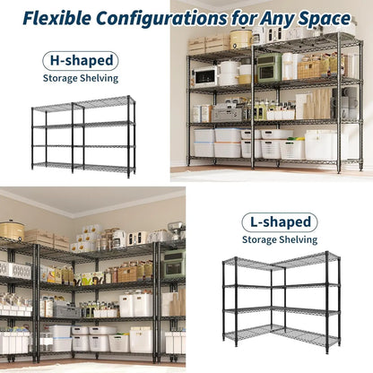 Heavy Duty 4-Tier Storage Shelves Adjustable Metal Wire Shelf, 1060 lbs Capacity Ideal for Kitchen, Pantry, Garage