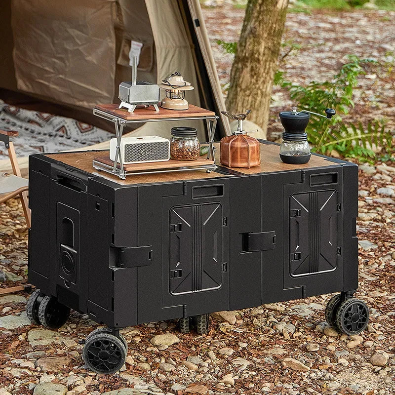 Outdoor camper trolley case picnic tools car foldable movable dining table multi-functional camp car
