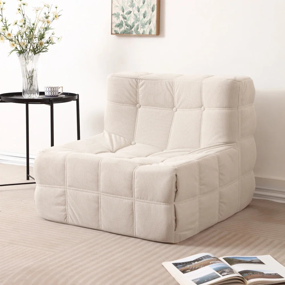 Plush Corduroy Full Sponge Floor Chair - Tufted Modular Lazy Sofa, Comfortable Accent Chair for Home Decor