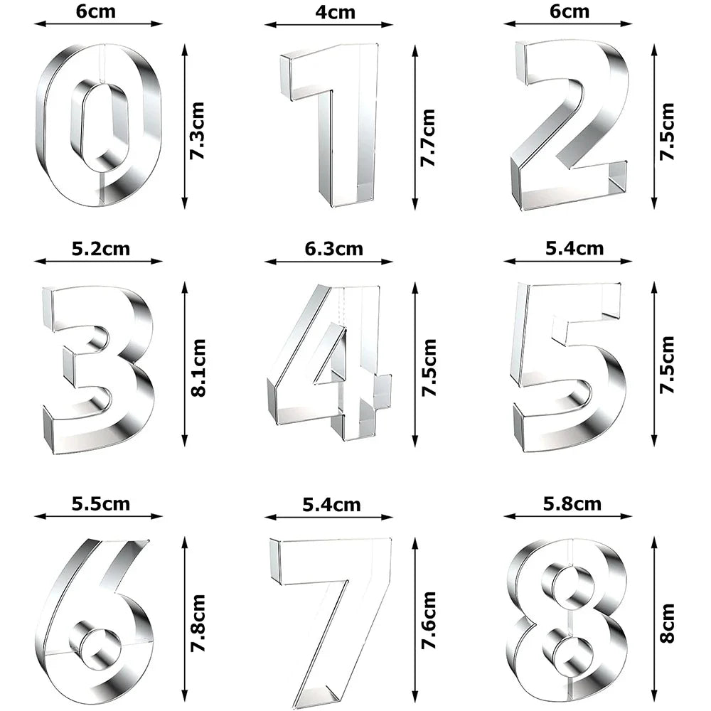 9PCS Number Cookie Cutters Set Birthday Numbers 0-8 Stainless Steel Cookie Cutters Shapes DIY Fondant Cutter Molds YY214