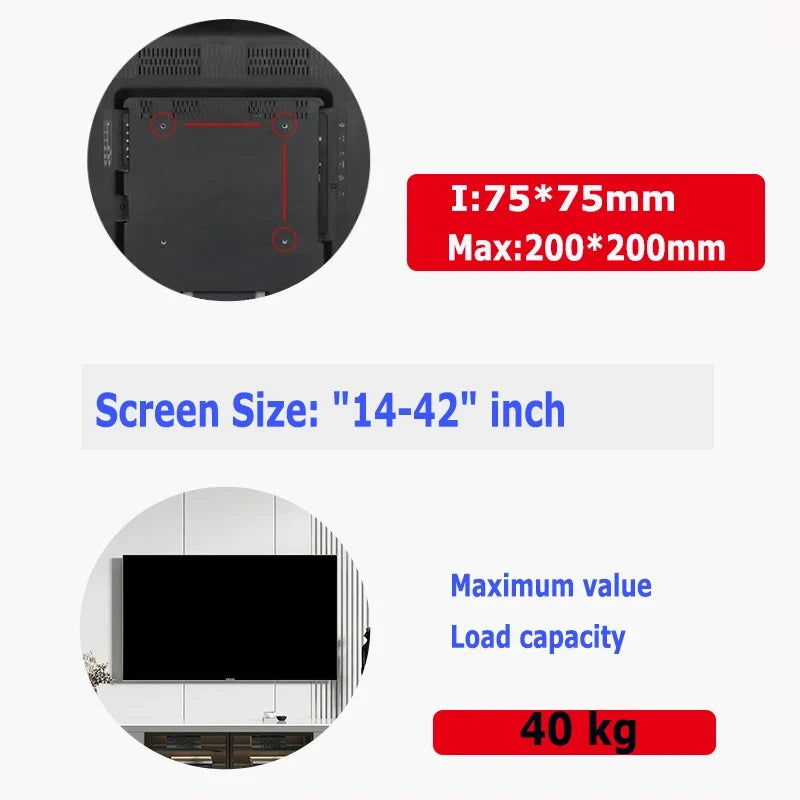 BEISHI TV Wall Mount Fixed for Most 14-42" LED, LCD and Plasma Flat/Curved TVs Max VESA 200X200 Universal TV Bracket