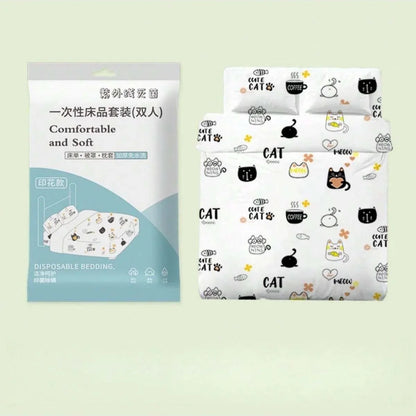 4 Pcs Disposable Bed Sheets King Size, Disposable Fitted Sheets Travel Bedding Cover for Hotel, Disposable Travel Sheet