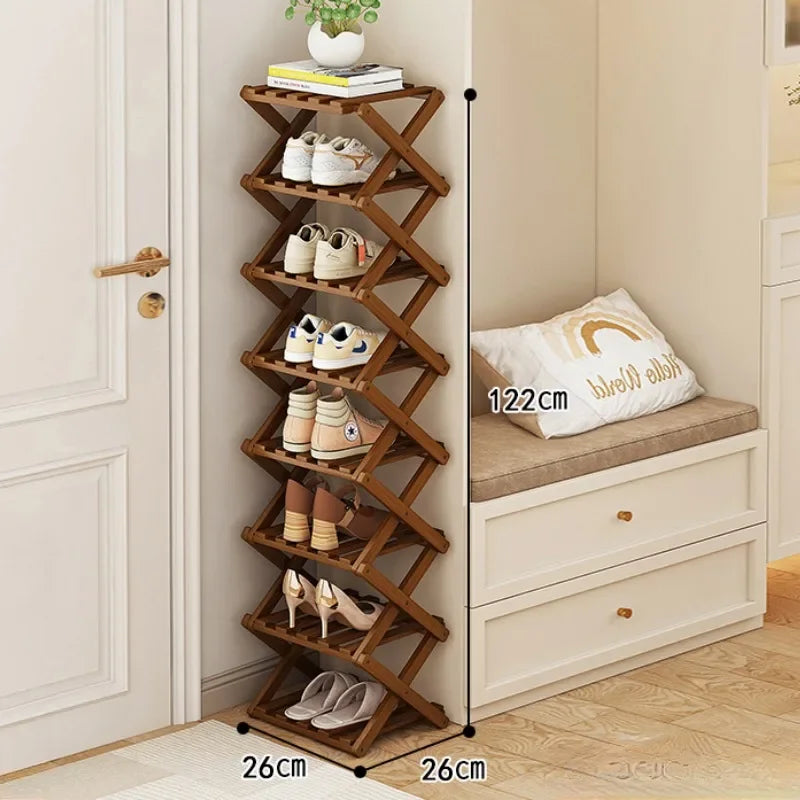 Shoe Rack Bamboo Made Telescopic Doorway Shoe Rack No Installation Required Frame Multi Layer Household Foldable Shoes Shelves