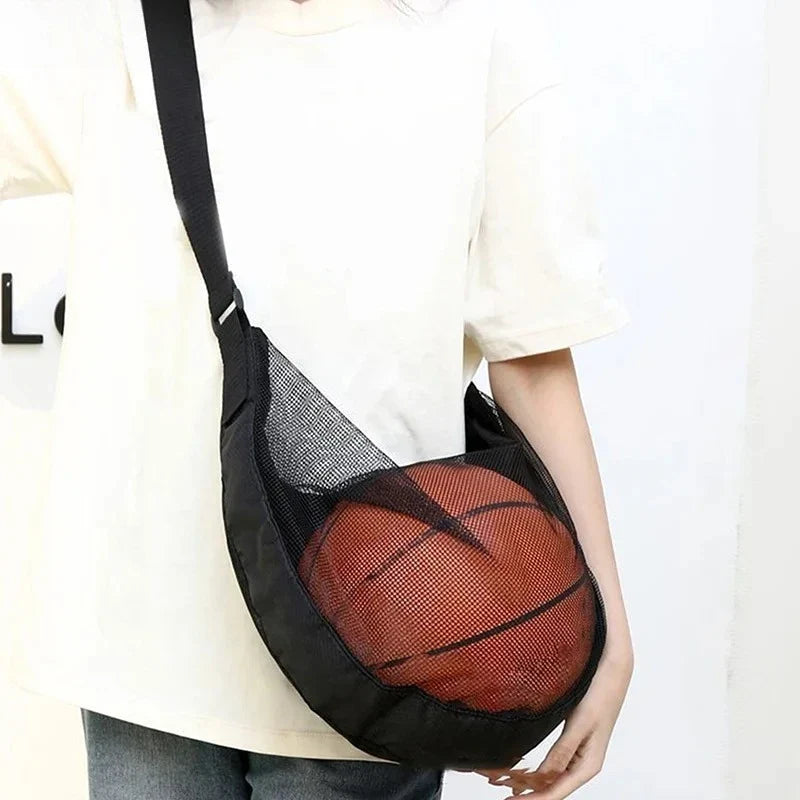 Single Ball Bag with Zipper Pocket Mesh Ball Storage Bag Sport Equipment Drawstring Sling Storage Net Carrying Basketball