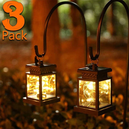 Set of 3 Outdoor Hanging Lamp Lights Solar Powered with Handle LED Table Lamps Decorative Lantern for Garden Patio Backyard