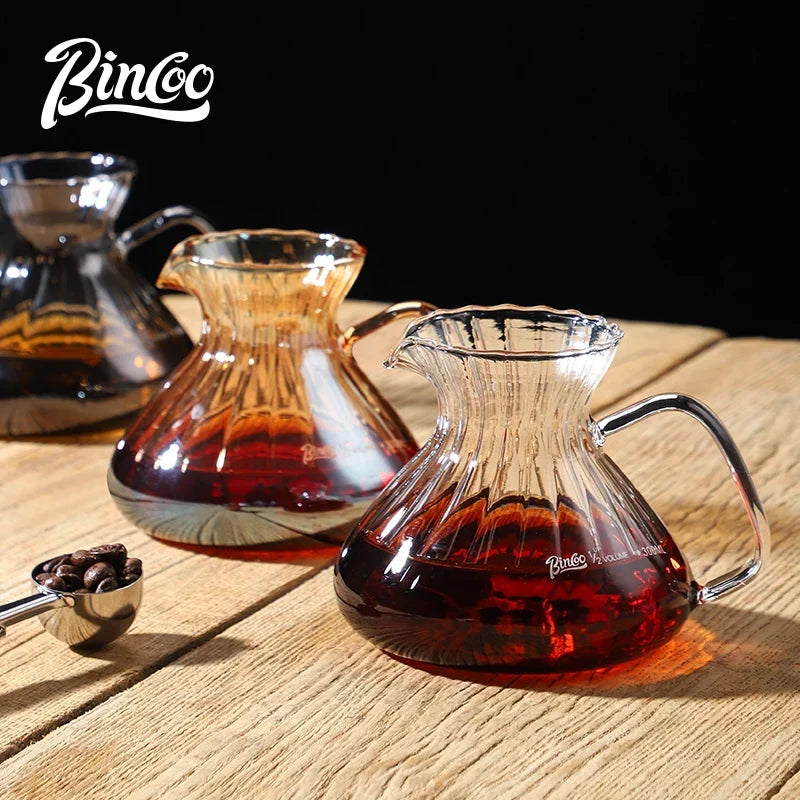 Bincoo 500ml / 600ml Glass Hand Drip Coffee Pot Carafe Share Pot Pour Over Coffee Server Drip Coffee Pot