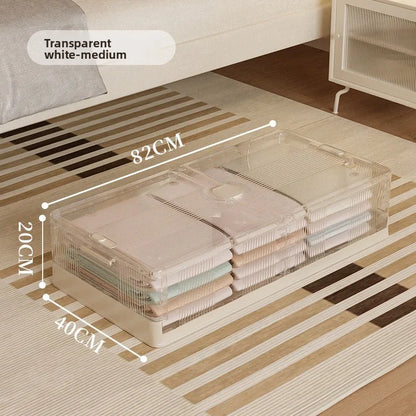 Folding storage ******der the bed Plastic transparent extra large roller dustproof storage box Clothes quilt finishing box