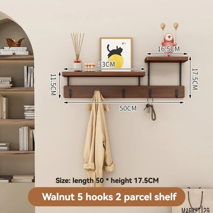 Solid wood clothes hook, multifunctional coat hook on the entrance entrance wall, key hook, wall mounted non perforated row hook