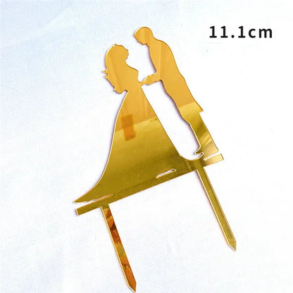 Ins Gold Acrylic Ring Wedding Cake Topper Bride Groom Proposal Party Wedding Cake Topper for Engagement Gift Dessert Decoration