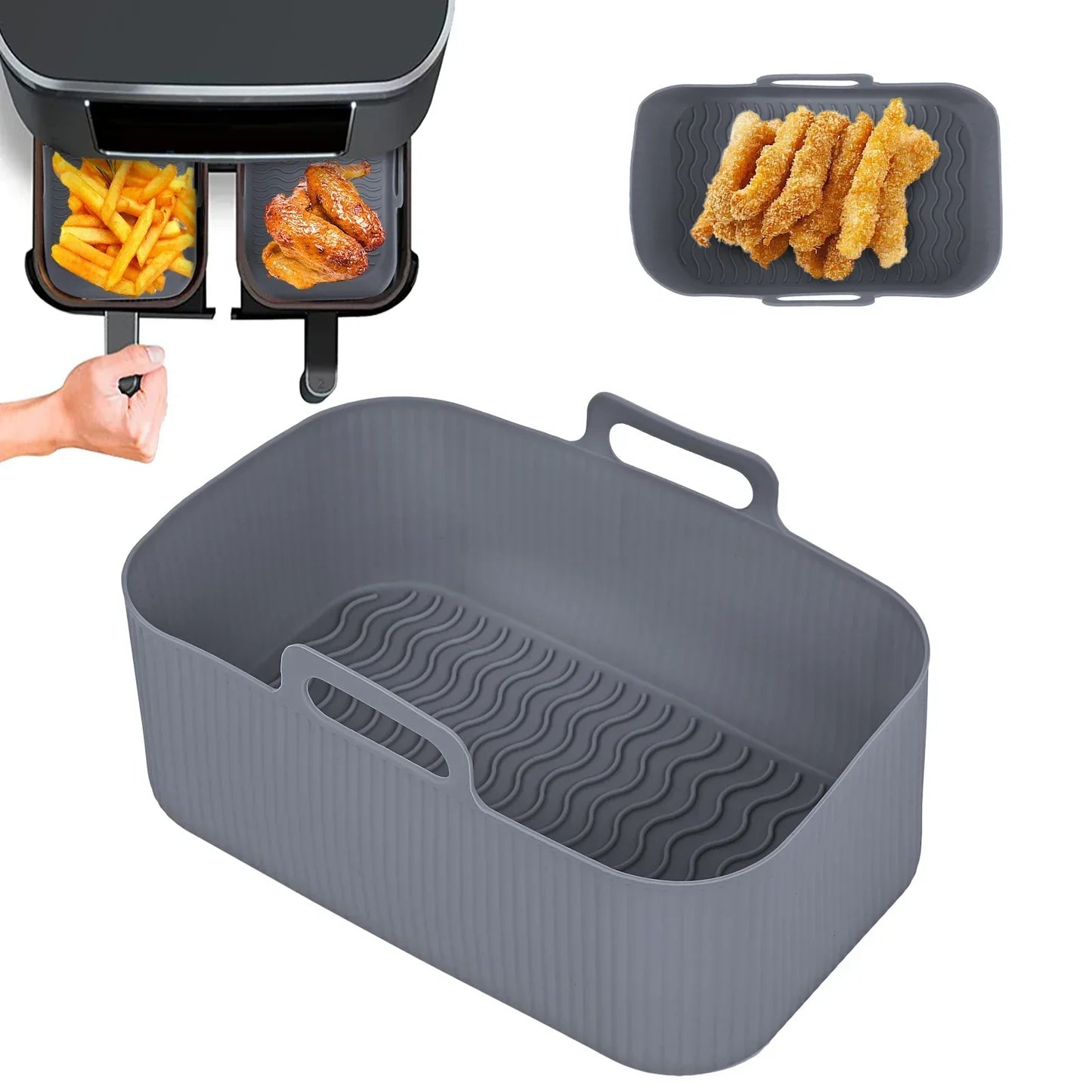 2pc/1pc Air Fryer Silicone Tray Rectangle Oven Baking Basket Reusable Liner Insert Dish Fried Chicken for Airfryers Accessories