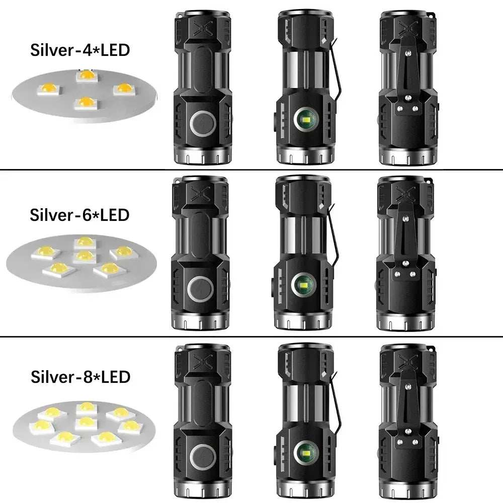 New Ultra Bright Flashlight 4/6/8*P35 LED Mini Super Bright Torch USB Rechargeable Waterproof Light With Magnet Emergency Lamp