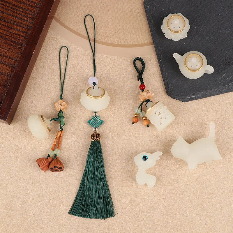 Nightglow Bag Ethnic Carved Rich Noble Hollow Pot Keychain Bodhi Pearl Jade Agate Natural Lasting Fragrance Gifts